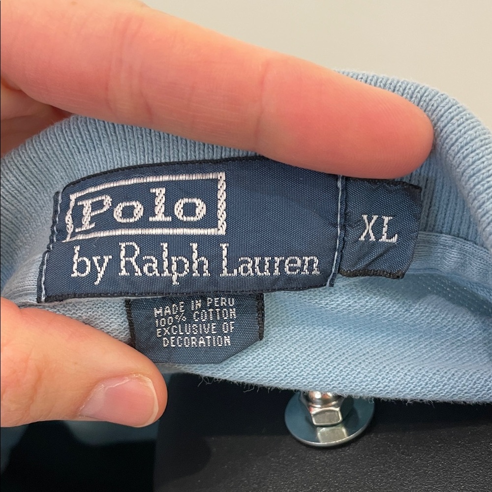 VINTAGE Polo by Ralph Lauren Men's Mesh Blue Grey Polo Shirt XL - Picture 2 of 3